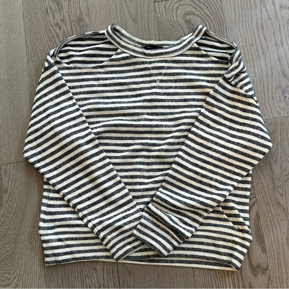 BCBG Striped Sweatshirt with Open Cut Shoulders - XS